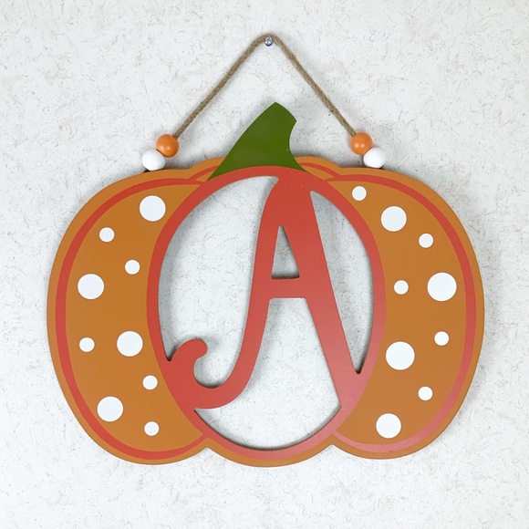 Pumpkin Initial A Polka Dot Door Sign Wall Hanging Fall Decor Thanksgiving - Picture 1 of 4
